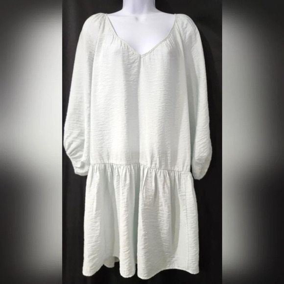 H&M Womens Peplum Shift Dress Size Medium Light Blue‎ Balloon Sleeve Boho Scandi - Picture 1 of 10